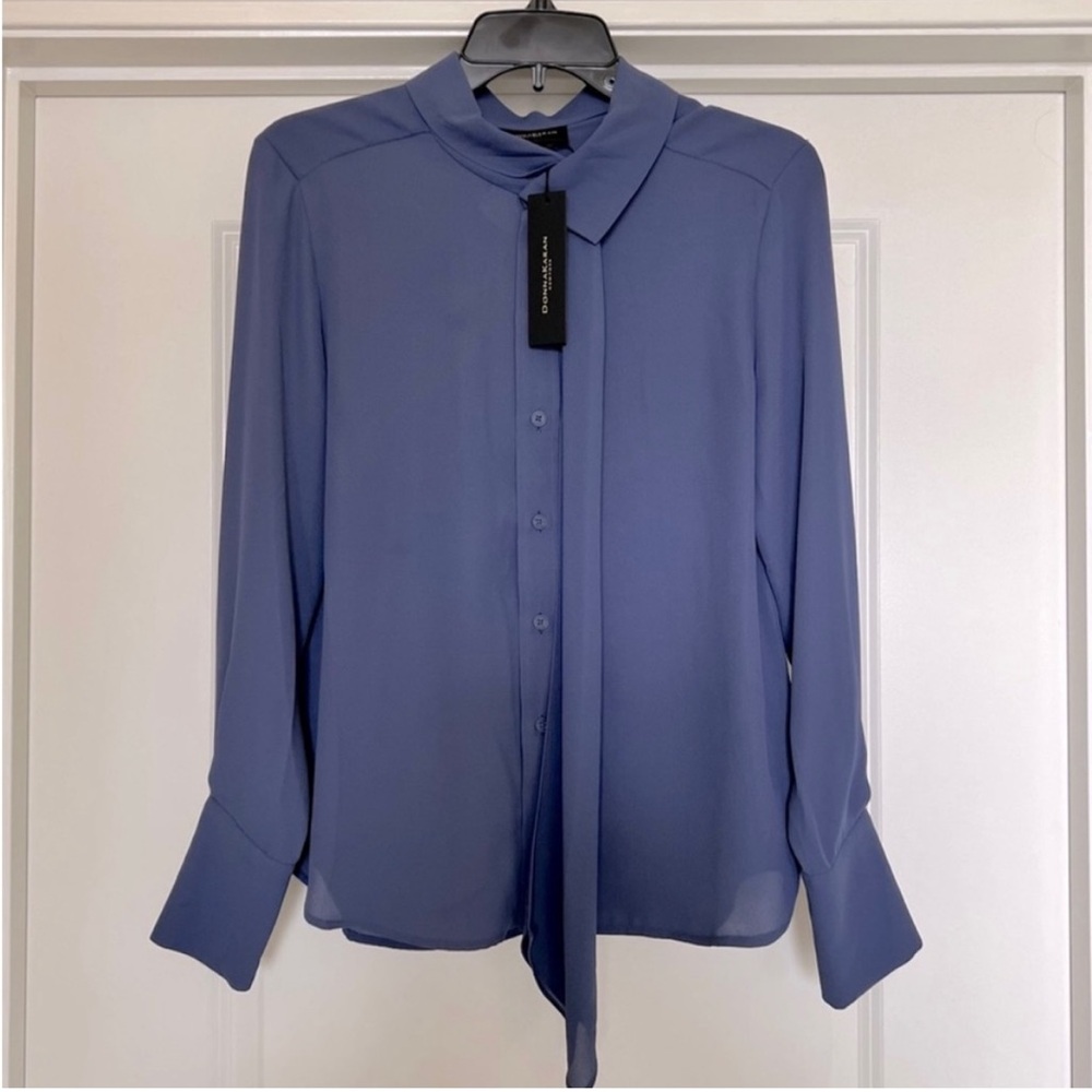 Donna Karan Tie Neck Long Sleeve Blouse
